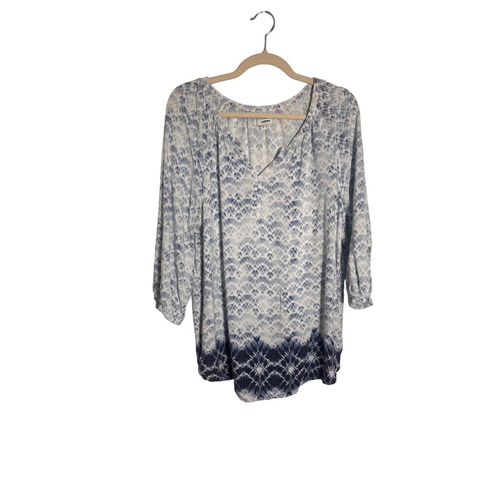 SONOMA Goods For Life Womens Plus Size 1X Boho V Neck 3/4 Sleeve Tunic Top